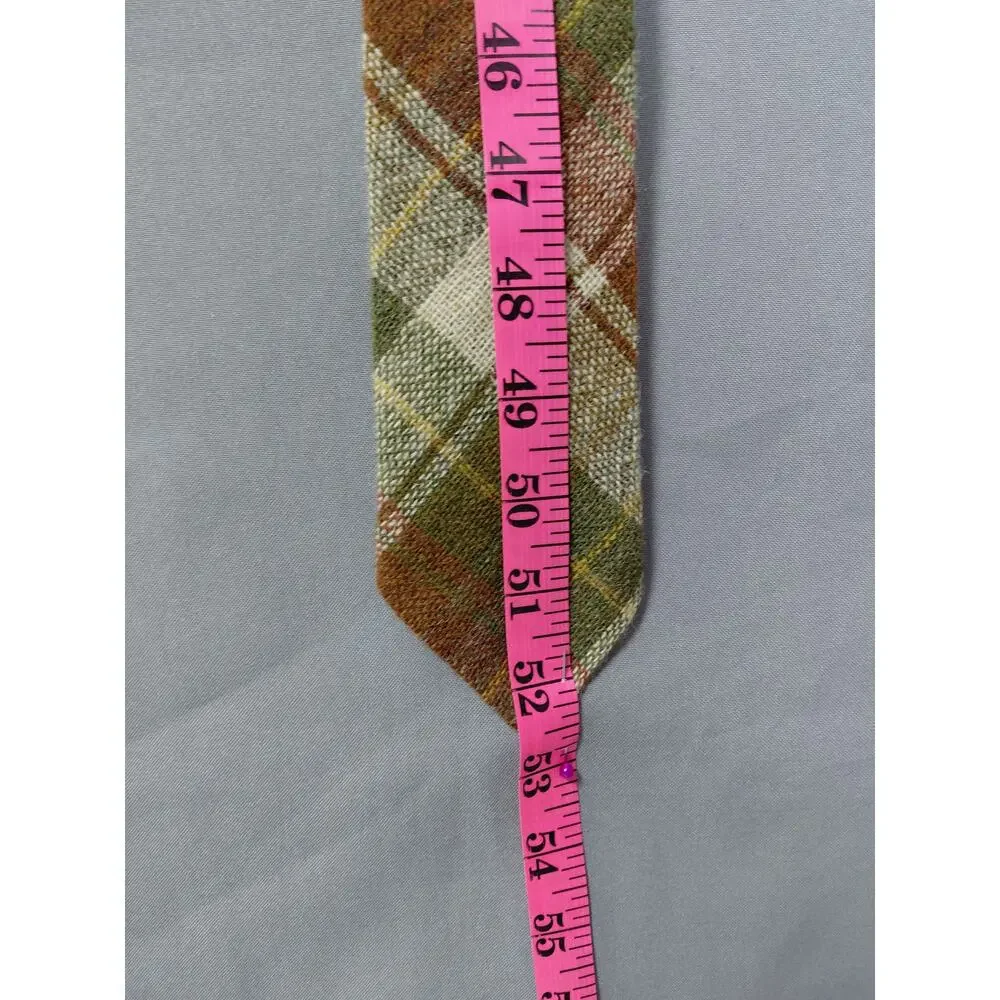 Afonwen Woollen Mill North Wool Pure Green Brown Plaid Tie Men One Size